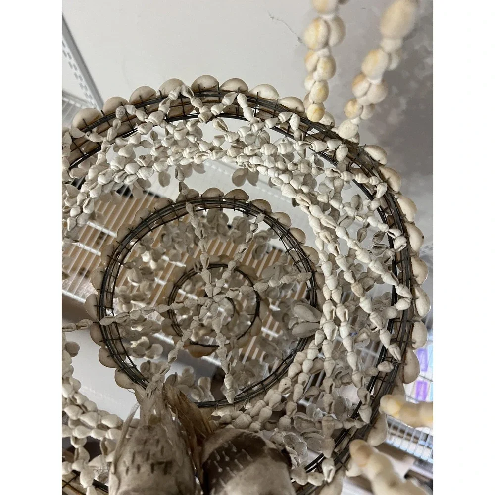 Bohemian Seashell Hanging Chandelier Mobile Coastal Decor Tiered Basket Birds